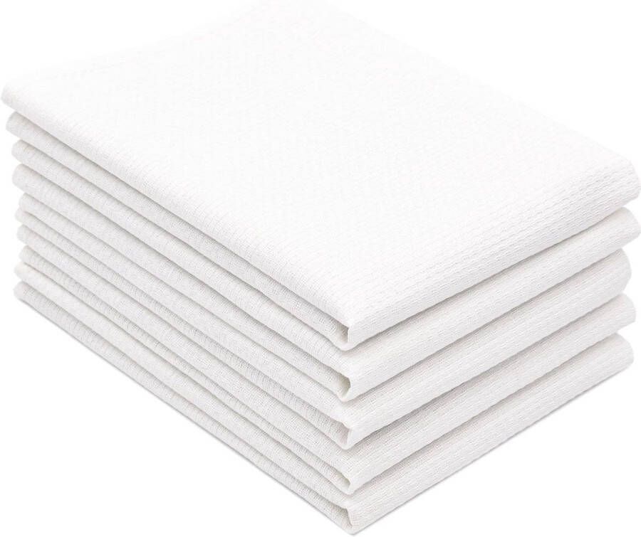 Theedoeken geblokt katoen 50 x 75 cm zachte duurzame keukendoeken wasbaar tot 95 °C wit gastronomiekwaliteit Oeko Tex -gecertificeerd set van 5 theedoeken geblokt