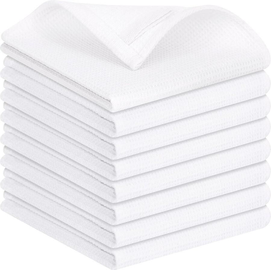 Theedoeken geblokt katoen wafelpatroon absorberend sneldrogend keukendoeken premium vaatdoeken Set van 8 30 x 30 cm wit theedoeken geblokt