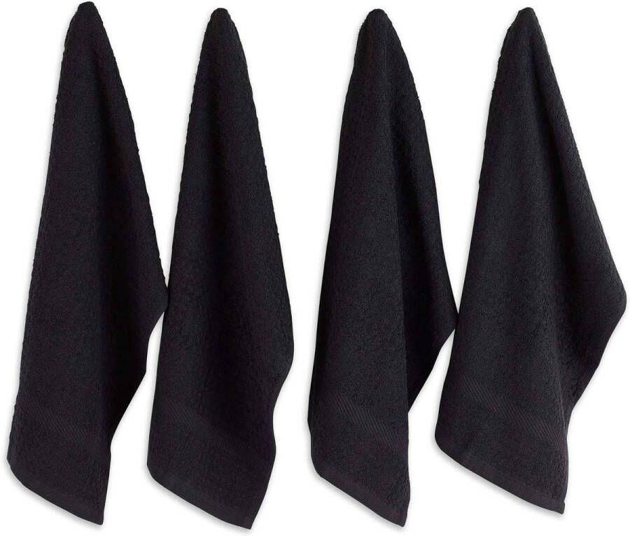 Theedoeken geblokt Katoenen wafelbadstof set van 4 stuks ultra absorberend keukenhanddoeken zwart theedoeken geblokt