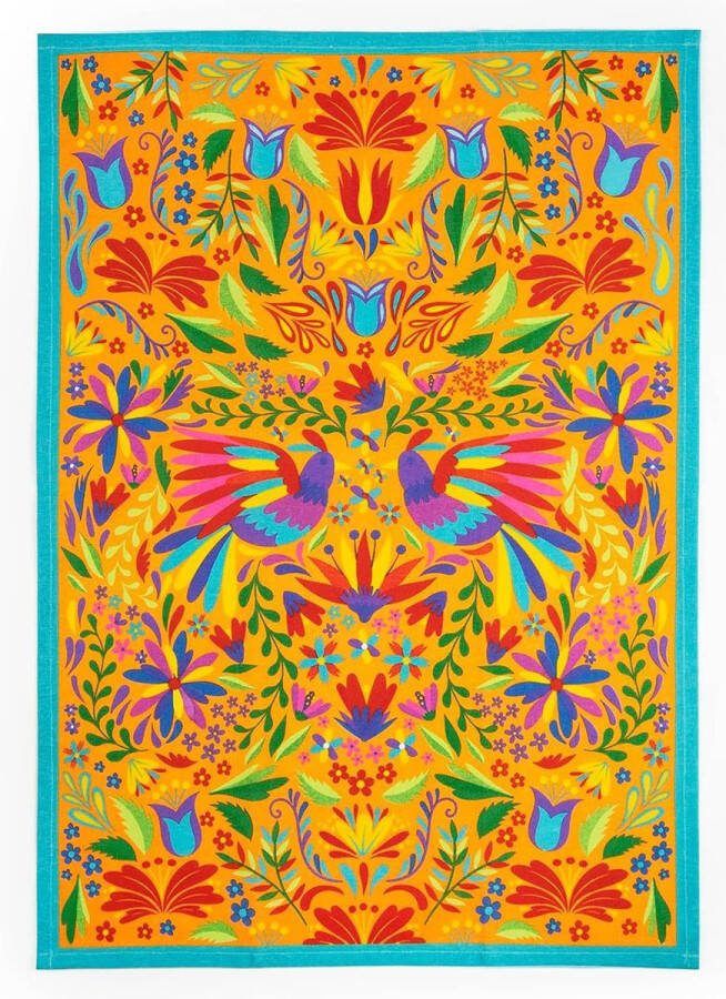 Theedoeken geblokt Mexican Flowers 100% katoen 70 x 50 cm met knoopsgat Theedoeken geblokt