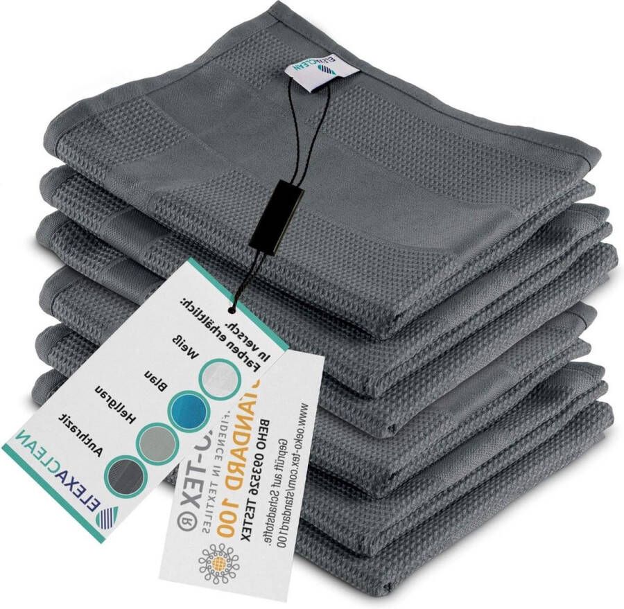 Theedoeken geblokt microvezel absorberend wasbaar grijs antraciet set van 6 68x42 cm modern keuken handdoeken wasbaar tot 60 °C Theedoeken geblokt