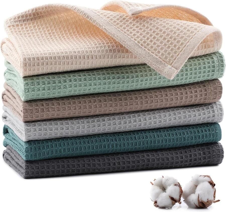 Theedoeken geblokt premium katoen machinewasbaar 6 stuks 35 x 35 cm absorberend zacht dik vaatdoeken poetsdoeken veelkleurig theedoeken geblokt