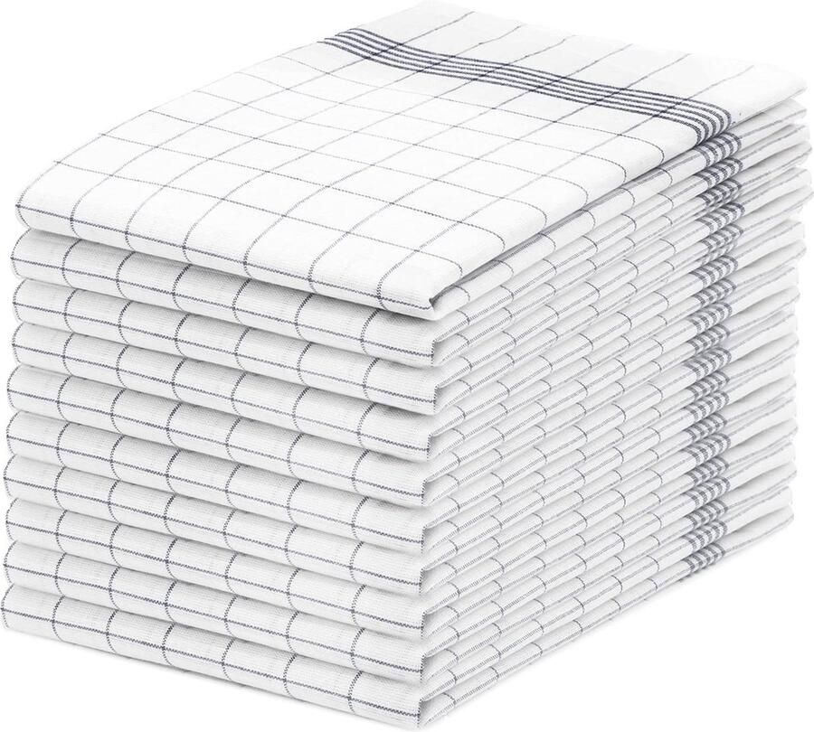 Theedoeken geblokt set van 10 100% katoen 50x70 cm grijs geruit. theedoeken geblokt