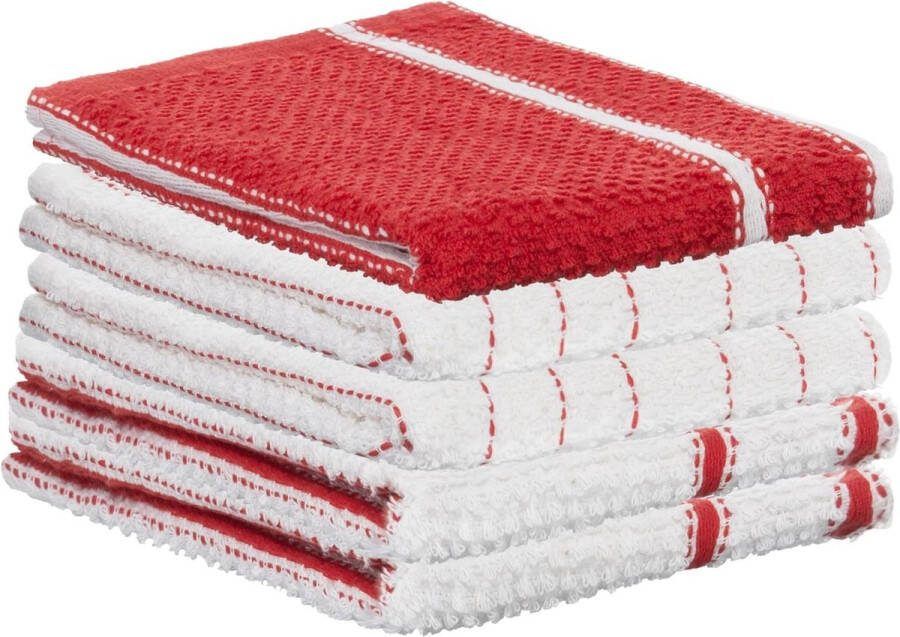Theedoeken geblokt set van 5 badstof keukenhanddoeken 100% katoen absorberend sneldrogend rood Theedoeken geblokt