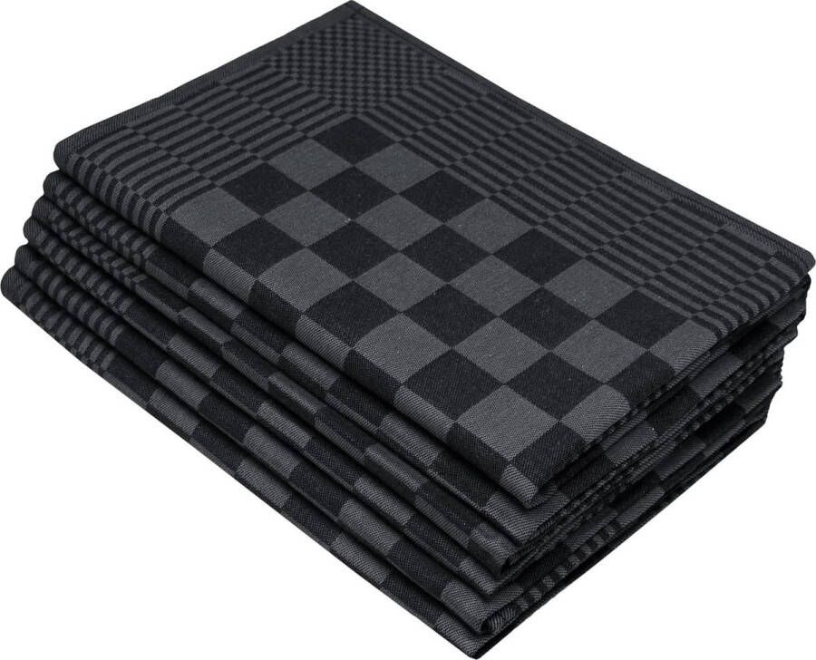 Theedoeken geblokt zwart 65x65 cm 100% katoen 236 gsm pack van 6 Theedoeken geblokt