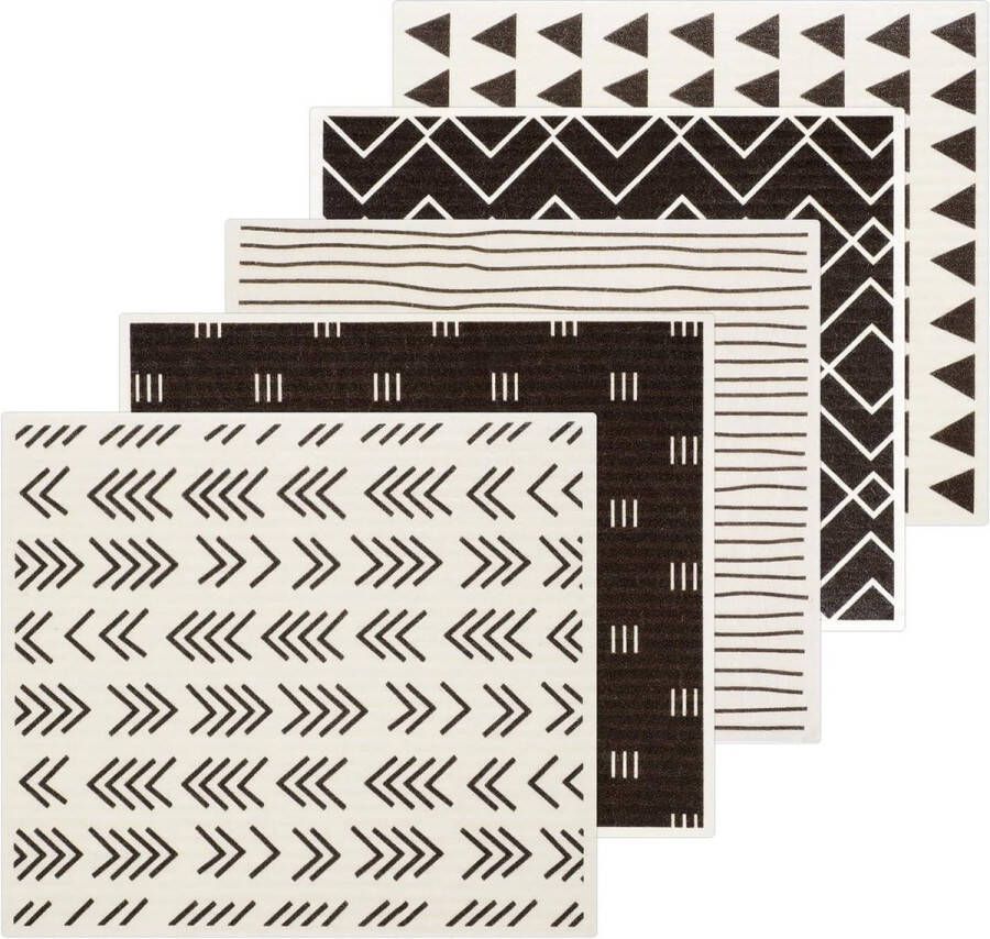 Theedoeken geblokt Zweden 5 stuks 171 x 19 cm herbruikbaar wasbaar spoeldoek sponsdoeken reinigingsdoeken vaatdoeken keukendoeken washandjes geometrische keukendoeken meerkleurig Theedoeken geblokt