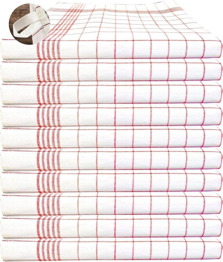 Theedoeken half linnen 50% katoen 50% linnen set van 10 50x70 cm rood