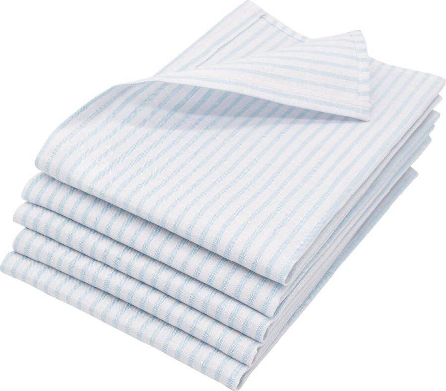 Theedoeken halflinnen 50 x 70 cm Set van 5 super absorberend pluisvrij wasbaar tot 60 °C lichtblauw wit gestreept gastronomiekwaliteit Oeko Tex -gecertificeerd