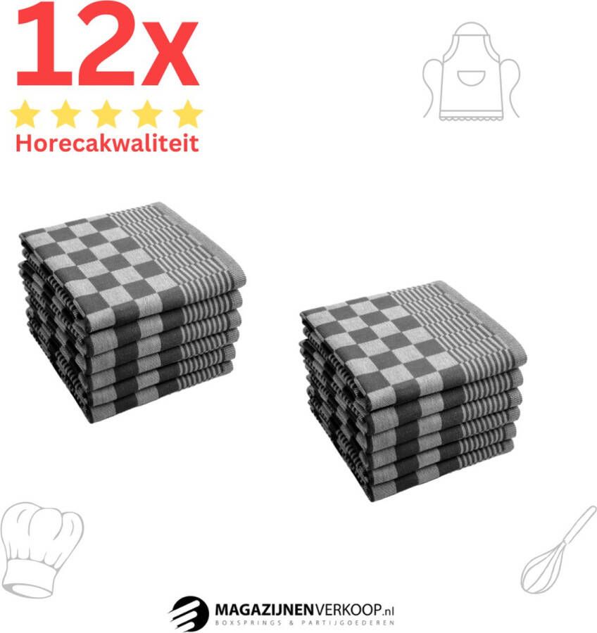 Magazijnenverkoop.nl Theedoeken Horeca Kwaliteit Katoenenen Theedoeken set 12 x Zwart Wit Ophang Lus