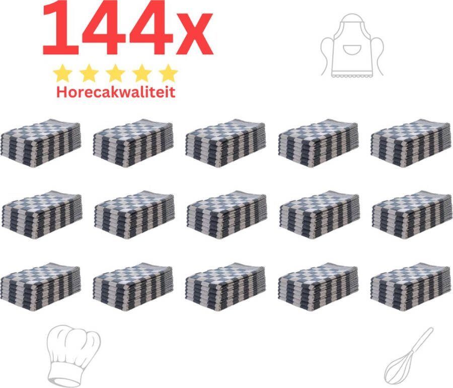 Theedoeken Horeca Kwaliteit Katoenenen Theedoeken set 144 x Blauw Wit Ophang Lus