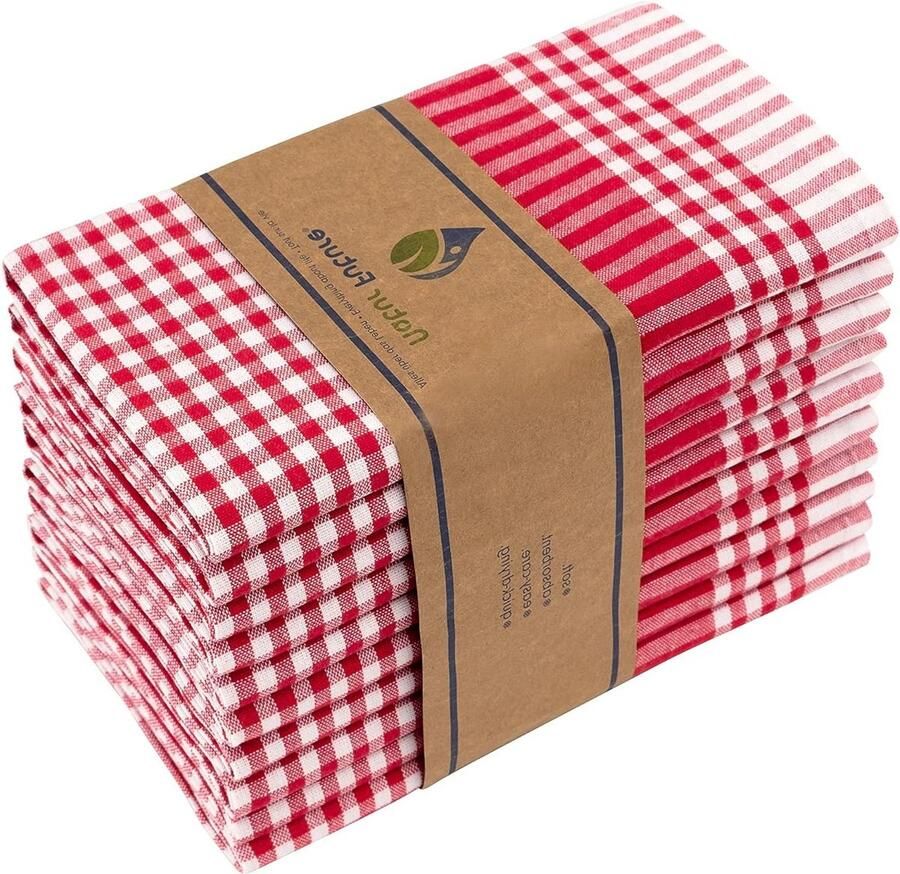 Theedoeken katoen set van 10 rood 45x65cm ophanghaakjes vintage look geruit keukenhanddoeken poetsdoeken droogdoeken 10 stuks