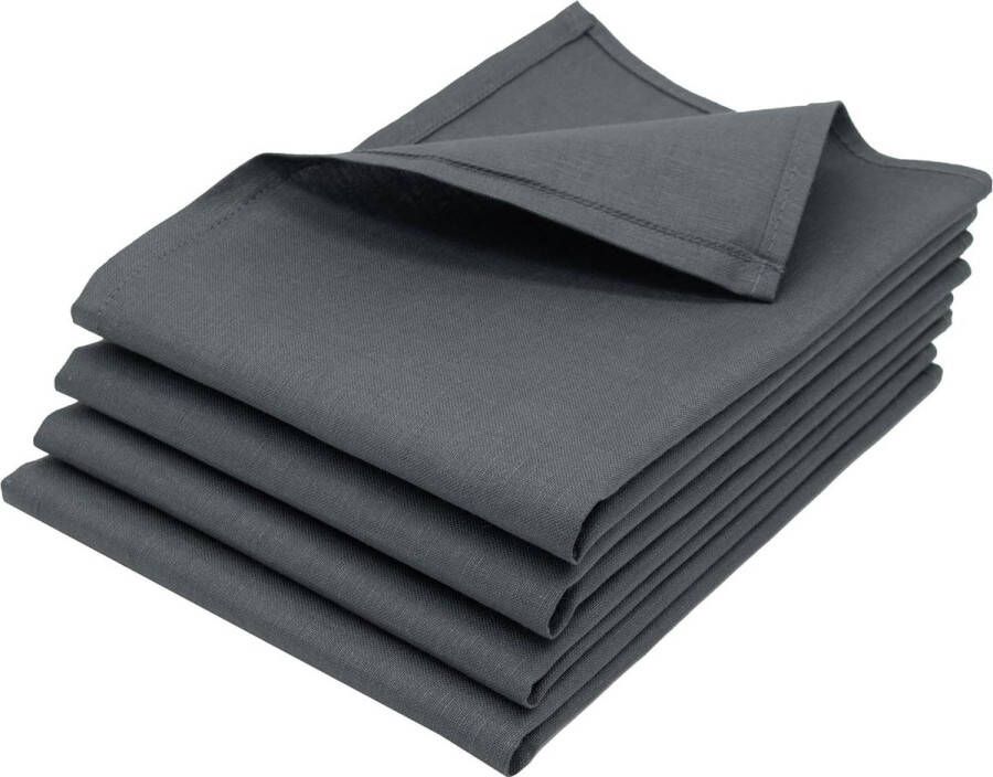 Theedoeken keukendoeken set van 4 half linnen antraciet 50 x 70 cm