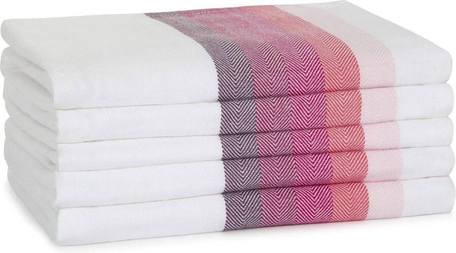 Theedoeken Meerkleurig Visgraatmotief Set Keukenhanddoeken 100% Katoen Absorberend 5 stuks 50 x 70 cm Rood Roze