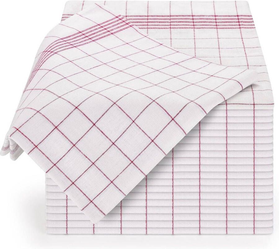 Theedoeken Set van 10 50 x 70 cm Gestreepte Theedoek Rood Gestreept