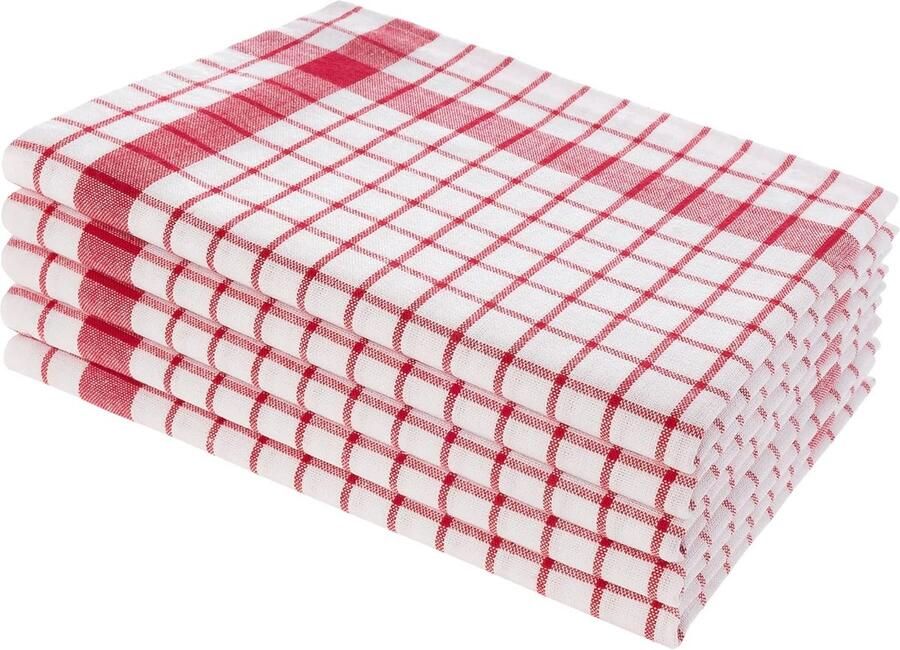 Theedoeken set van 5 pluisvrije keukendoeken van 100% katoen absorberende theedoeken met ophanglussen premium keukendoek onderhoudsvriendelijke vaatdoek rood