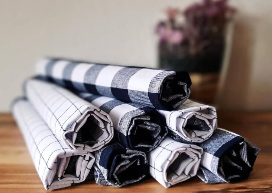 Theedoeken set van 8 geruite keukenhanddoeken zwart klassieke theedoeken van 100% katoen Oeko-Tex Standard 100 gecertificeerde keukenhanddoeken 65 cm x 45 cm