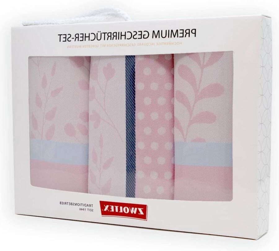 Theedoeken set van Egyptisch katoen Premium kwaliteit Made in EU Oeko-Tex 100 gecertificeerd Jacquard design 3-delige cadeauset met keukendoeken Flora Pink