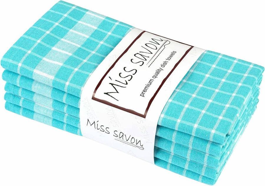 Theedoeken turquoise set van 5 theedoeken katoen premium keukenhanddoeken keukendoeken vintage & decoratieve handdoeken voor de keuken geruit (turquoise)