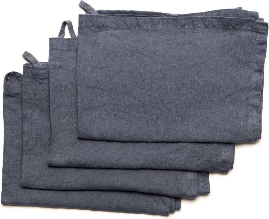Theedoeken van hoogwaardig linnen in marineblauw 4 stuks 50 x 70 cm keukendoeken van 100% linnen de poetsdoeken zijn duurzaam vuilafstotend en pluisvrij
