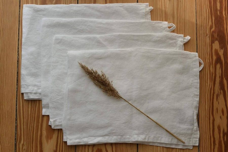 Theedoeken van hoogwaardig linnen in wit 4 stuks 50 x 70 cm keukendoeken van 100% linnen de poetsdoeken zijn duurzaam vuilafstotend en pluisvrij