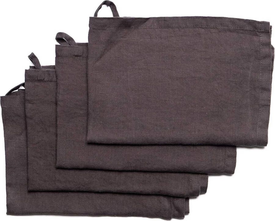 Theedoeken van hoogwaardig linnen in zwart 4 stuks 50 x 70 cm keukendoeken van 100% linnen de polijstdoeken zijn duurzaam vuilafstotend en pluisvrij