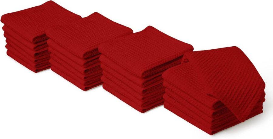 Theedoeken van katoen 30 x 30 cm zeer absorberend en sneldrogend voor een probleemloze reiniging ultrazachte keukendoeken verpakking van 24 stuks rood