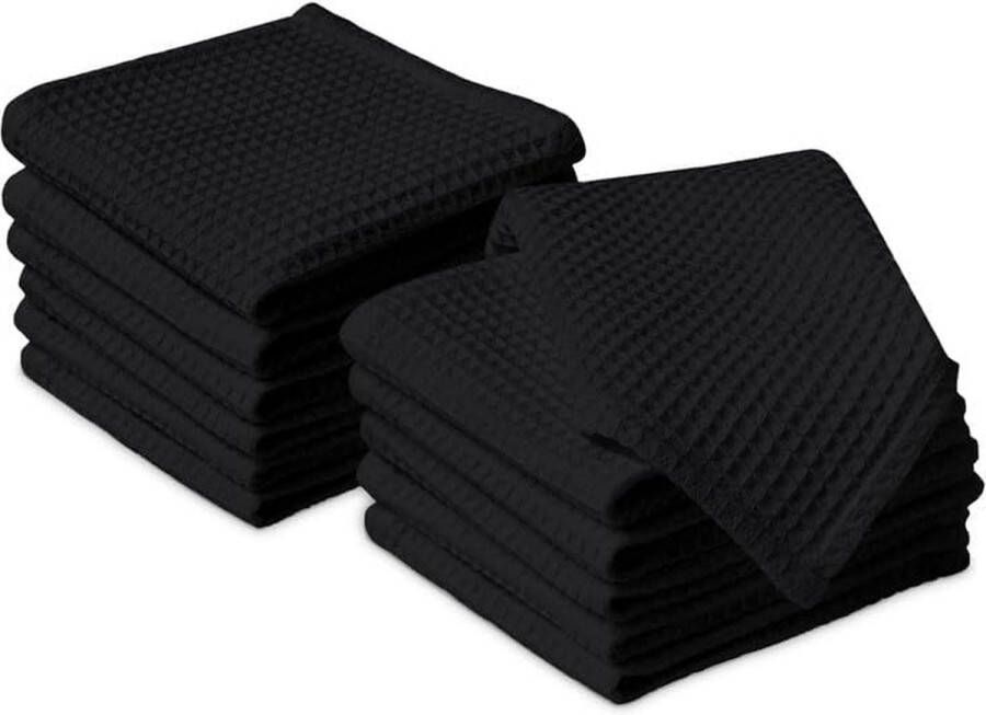 Theedoeken van katoen 30 x 30 cm zeer absorberend en sneldrogend voor een probleemloze reiniging ultrazachte keukendoeken verpakking van 12 stuks zwart