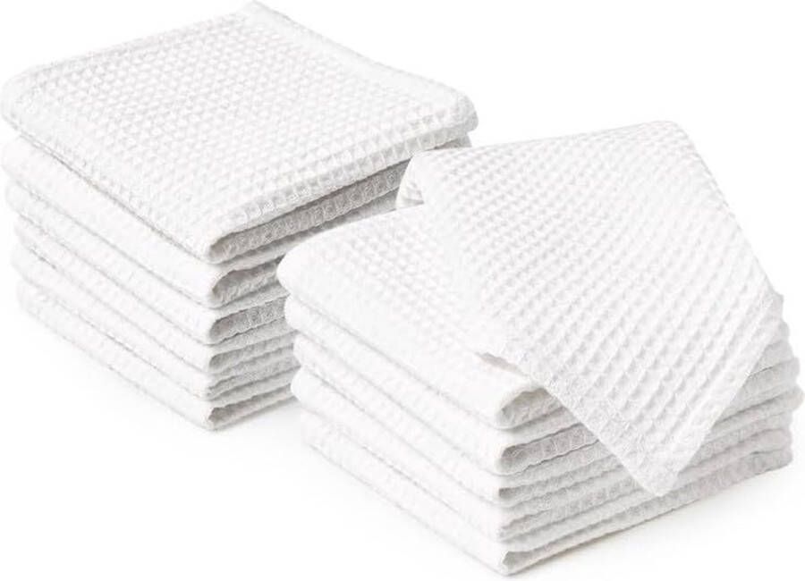 Theedoeken van katoen 30 x 30 cm zeer absorberend en sneldrogend voor probleemloze reiniging ultrazachte keukendoeken verpakking van 12 stuks wit