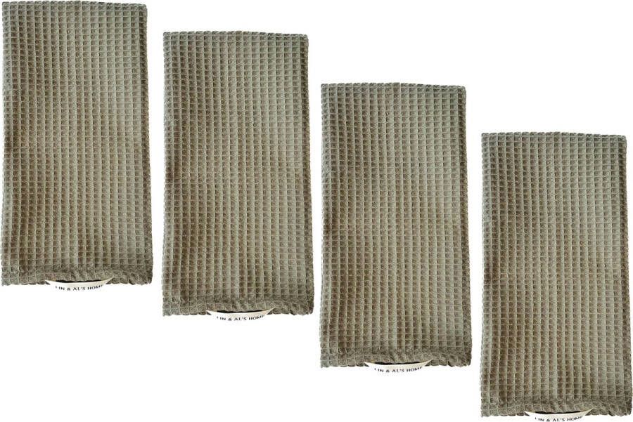 Theedoeken Wafelkatoen Licht Army Green SET 4 stuks