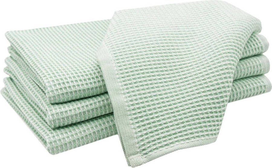 Theedoeken wafelpique biologisch katoen groen set van 4 ca. 50x70 cm
