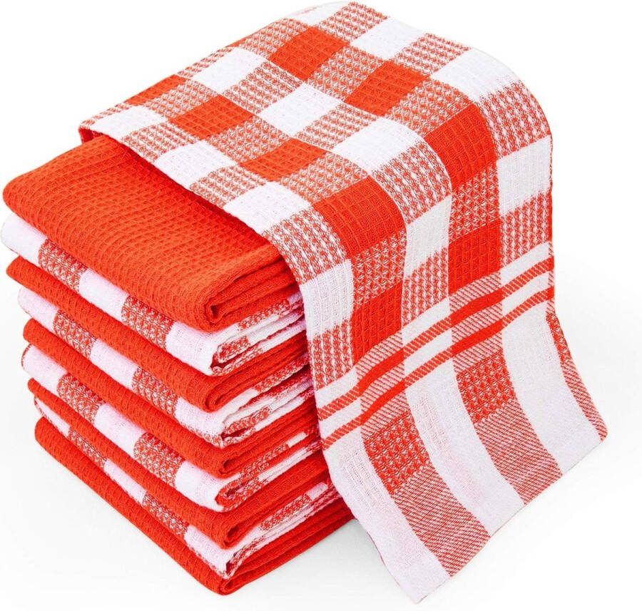 Theedoeken wafelvaatdoek en keukenhanddoeken 10-pack 100% puur katoenen theedoeken 38 cm x 63 cm Keuken handdoeken set in oranje (Pack van 10)