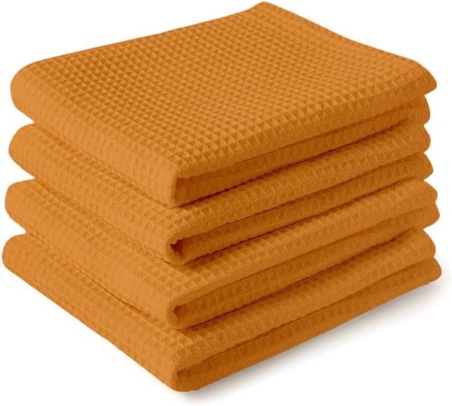 Theedoeken X-Large 70 x 45 cm (set van 4) Zeer absorberende wafeldoek Theedoek Antibacteriële afwerking voor het reinigen en sneldrogen van borden katoen goud