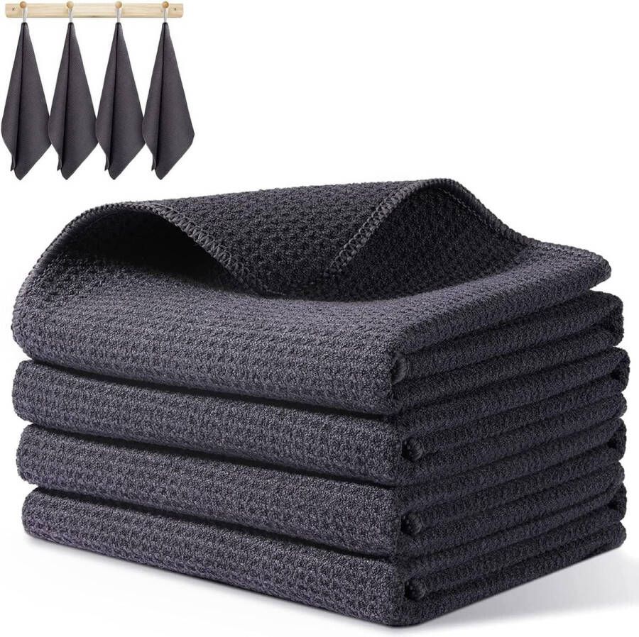 Theedoeken zachte en absorberende microvezel theedoeken premium extra grote en dikke keukendoeken theedoeken 4-delige set 42 x 70 cm grijs