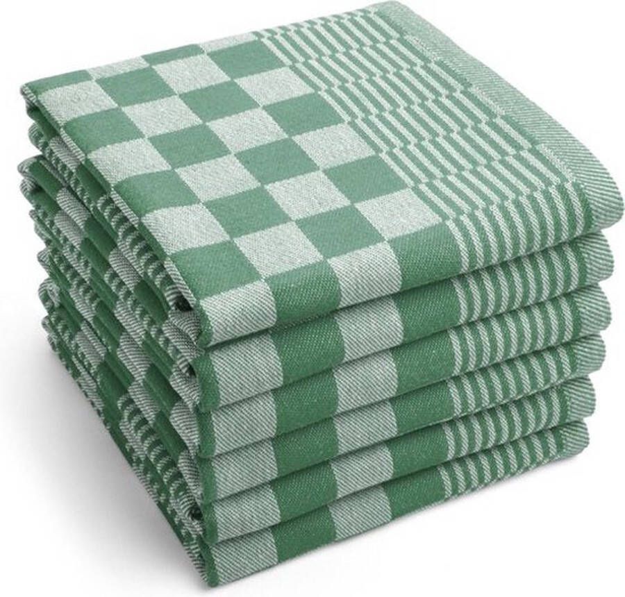 Theedoekenset Blok Groen 65x65 – 6 stuks Geblokt Blokdoeken 100% katoen Horeca Theedoeken – vaatdoek – theedoek geruit