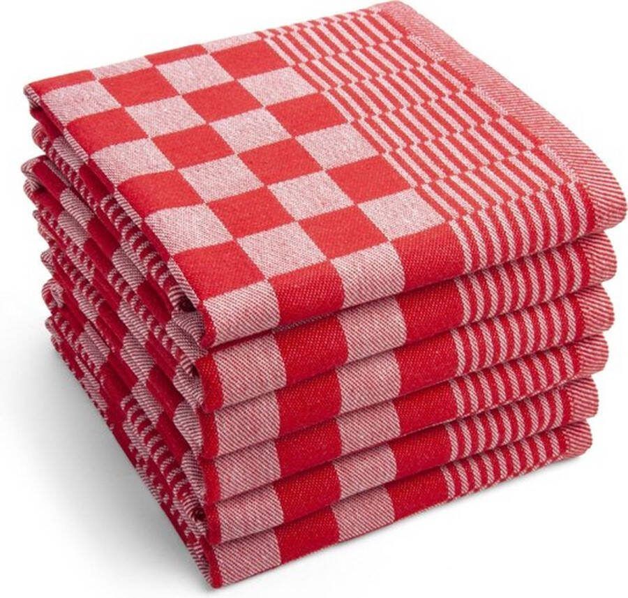 Merkloos Sans marque Theedoekenset Blok Rood 65x65 – 6 stuks Geblokt Blokdoeken 100% katoen Horeca Theedoeken – vaatdoek – theedoek geruit