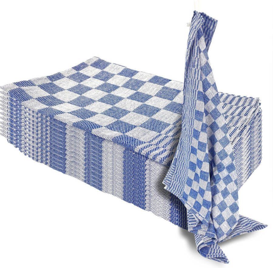 Theedoekenset Glazendoeken (Set van 12) Blok Blauw 65x65 Geblokt Blokdoeken 100% katoen Horeca Theedoeken horeca Glazendoeken