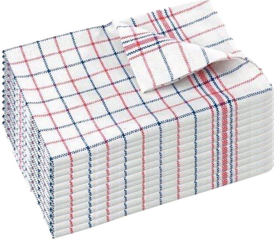 LitaLife Theedoekenset Glazendoeken (Set van 12) Blok Rood-blauw 65x65 Geblokt Blokdoeken 100% katoen Horeca Theedoeken horeca Glazendoeken
