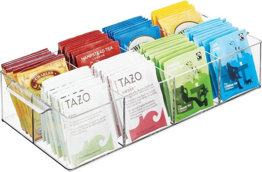 Theedoos opbergbox keukenorganizer sorteerdoos voor keuken en voorraadkast ideaal voor thee koffie specerijen en andere levensmiddelen praktisch plastic met handvatten met 8
