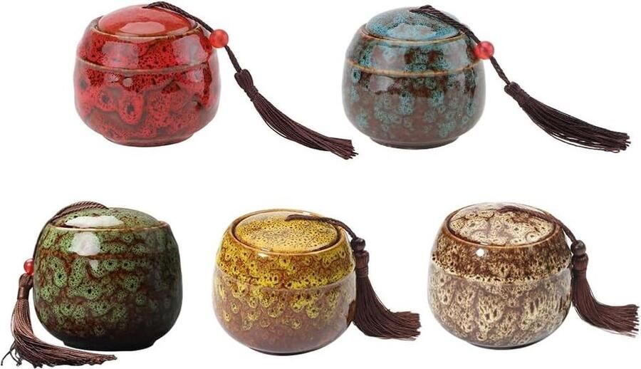 Theedoos porselein theepot voorraadblik koffieblik theebus Chinese stijl vintage blikken 5 stuks traditionele theebox voor koffie thee suiker kandis specerijen keuken Zoutpot