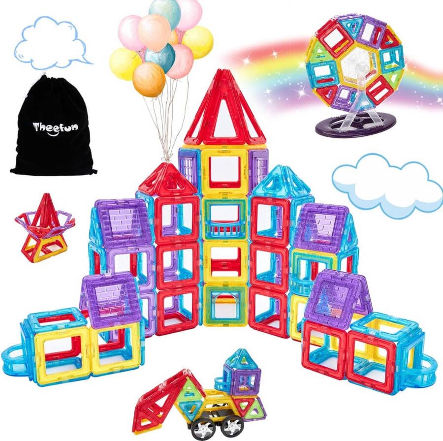 Theefun 100 Pcs Magnetische Bouwstenen Montessori speelgoed magnetische bouwblokken Magneet Blokken Set Magneet Speelgoed voor kinderen Magneten Speelgoed Blokken Bouwspeelgoed Set Kids Games Speelgoed voor 3 4 5 6 7 Jaar Oude Jongens Meisjes