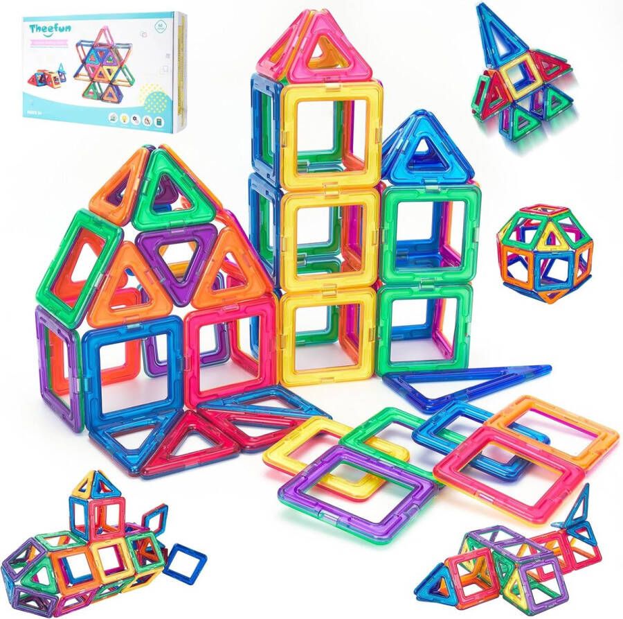 Theefun Montessori Magnetische bouwstenen 60 stuks magneet blokken magnetische bouwblokken magneetspeelgoed magneetischbouwspel voor kinderen vanaf 3 jaar ideaal educatief speelgoed voor meisjes en jongens cadeaus voor kinderen