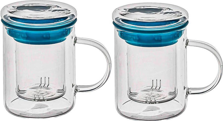 Theeglas All in One Safe grote theekopje met zeef en deksel thee-safe GM borosilicaatglas glas wit verpakking van 2 stuks
