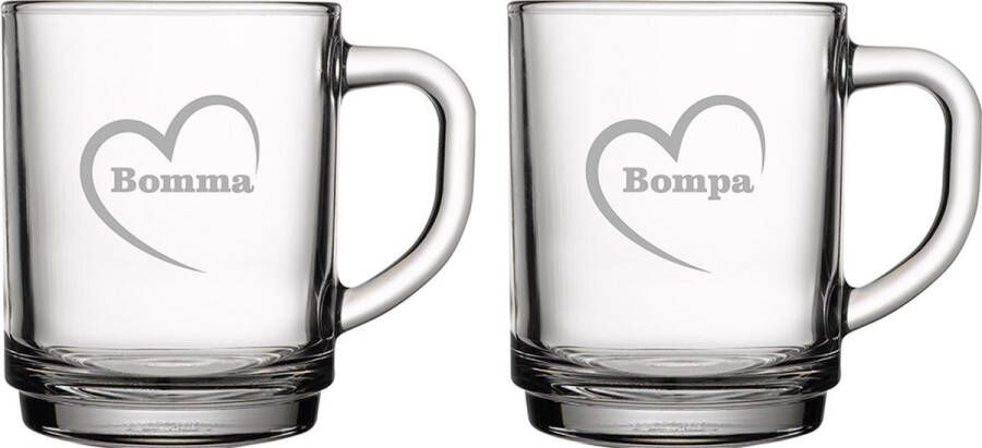 Theeglas gegraveerd 25 5cl Bomma-Bompa-hartje