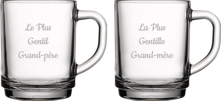 Theeglas gegraveerd 25 5cl Le Plus Gentil Grand-père & La Plus Gentille Grand-mère