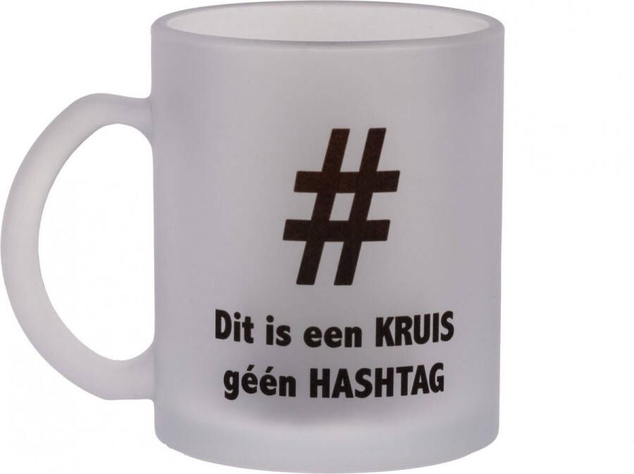 Theeglas (mat 300 ml) met 'Dit is een kruis géén Hashtag