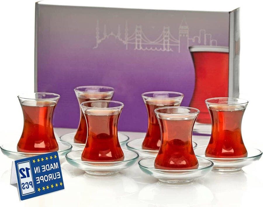 Theeglazen en schoteltjes set 12 delig Arabische Perzische theekopjes (120 ml) met motief koffiekopjes set van 6