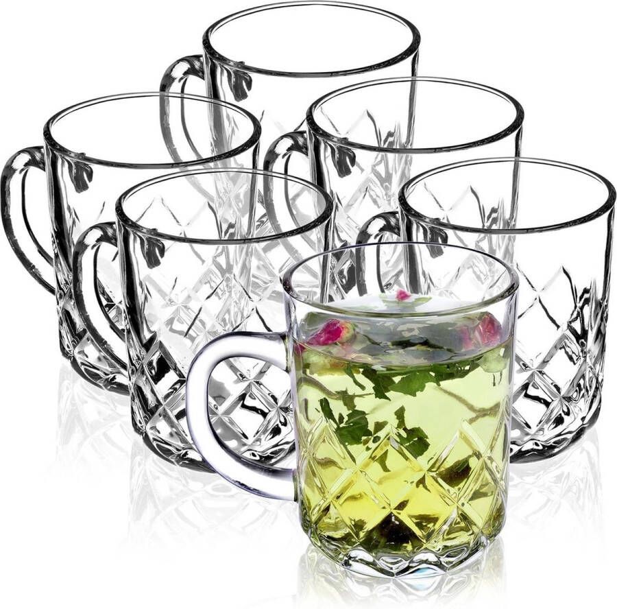 Theeglazen set 6 glazen met handvat glazen bekers vaatwasserbestendig drankglazen voor koffie thee sap 6 personen koffiekopjes set van 6