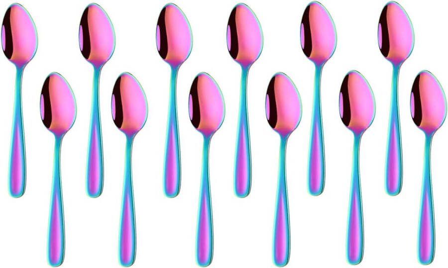 Theelepel 12 stuks roestvrijstalen koffielepels 13 5 cm kleine lepels espressolpel dessertlepel mini theelepels metalen mokkalpel (regenboog)
