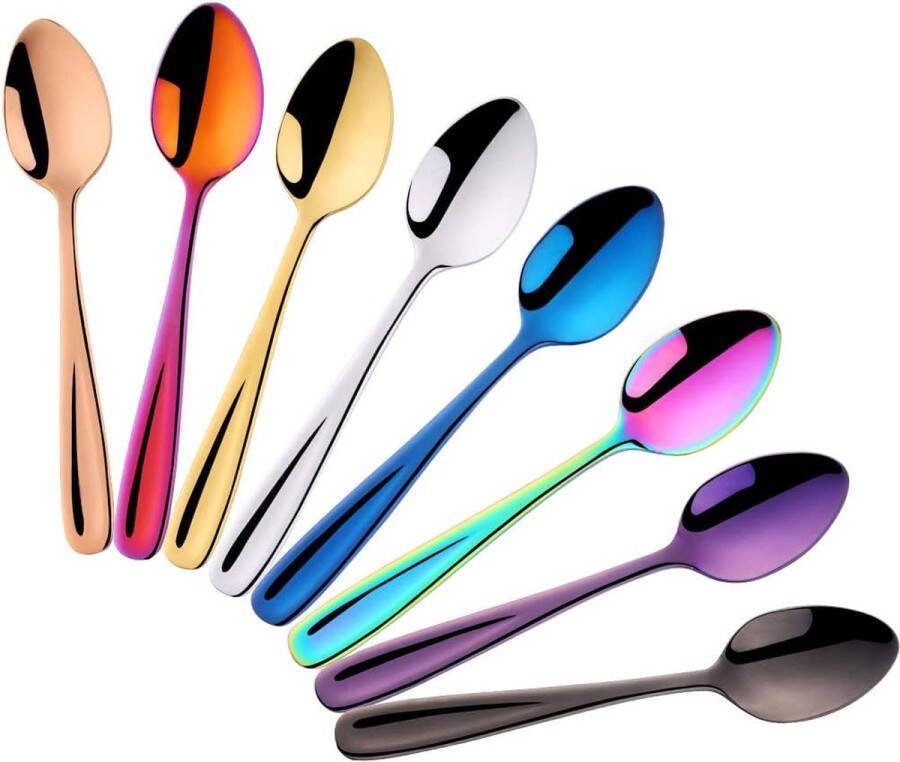Theelepel kleurrijke koffielepel 13 5 cm kleine lepels van roestvrij staal espresselepels 8 stuks dessertlepels mini theelepels metalen mokkale lepel
