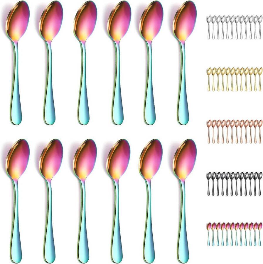 Theelepel Regenboog 12 x 14 cm koffielepel van titanium regenboogcoating roestvrij staal espressolepel dessertlepel kleine lepel bestek voor thee koffie dessert vaatwasmachinebestendig
